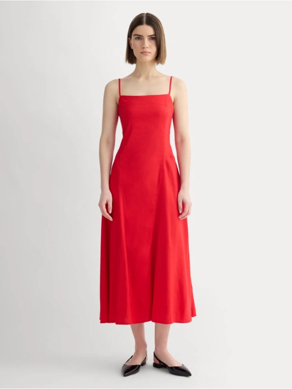Everlane Seamed Dress Stretch Linen size 14 Red